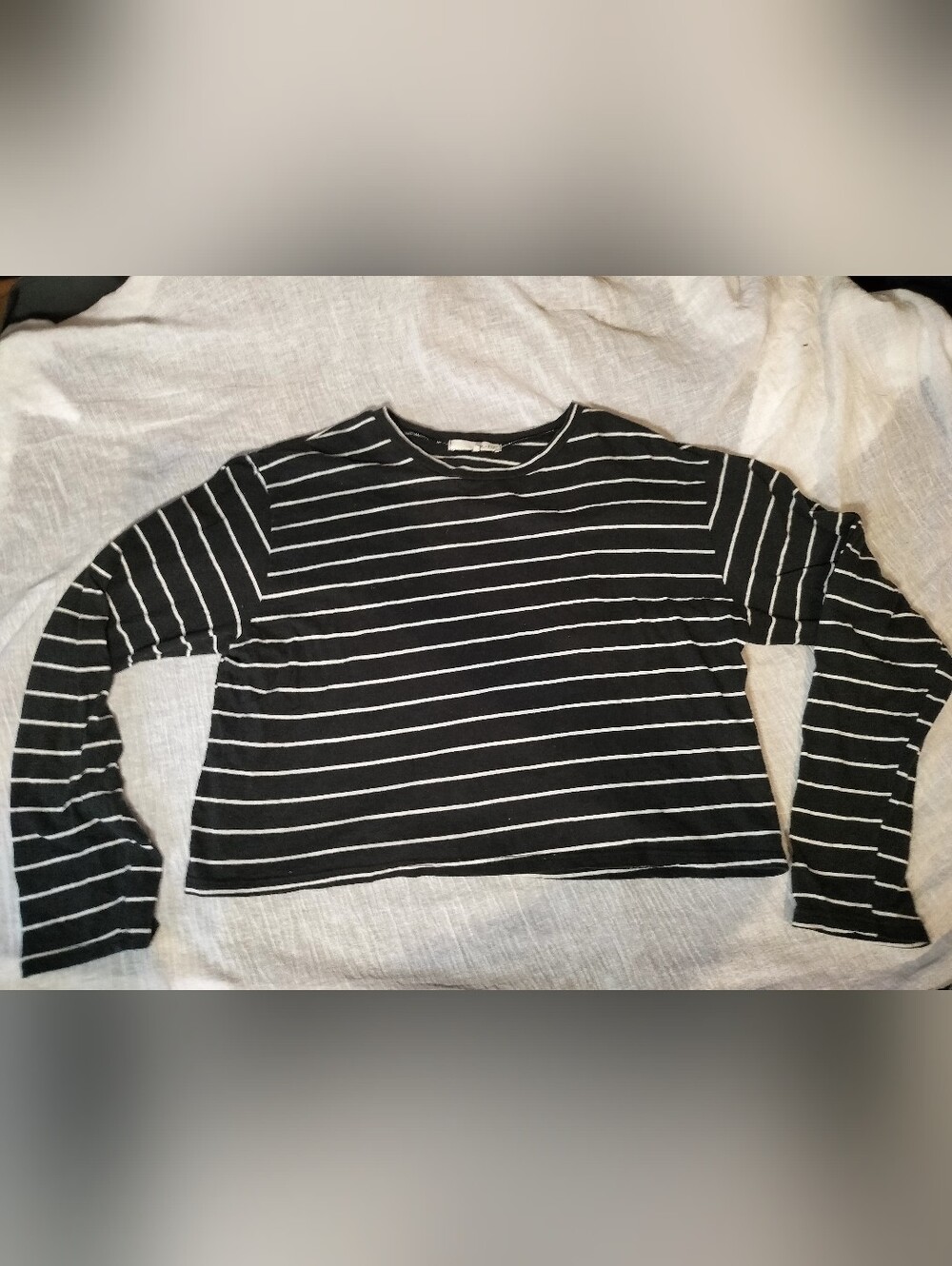 OAK + FORT Black and White Striped Long Sleeve Cropped Crewneck Shirt - One Size